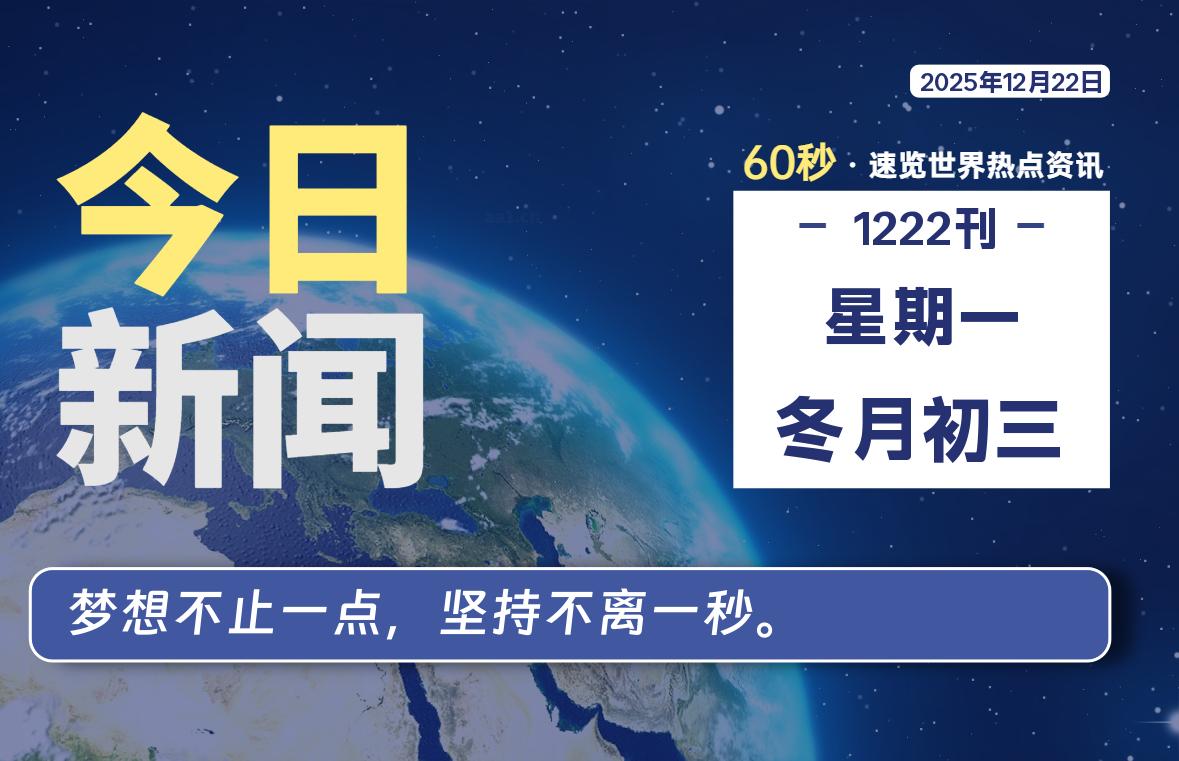 12月22日，星期一, 每天60秒读懂全世界！
